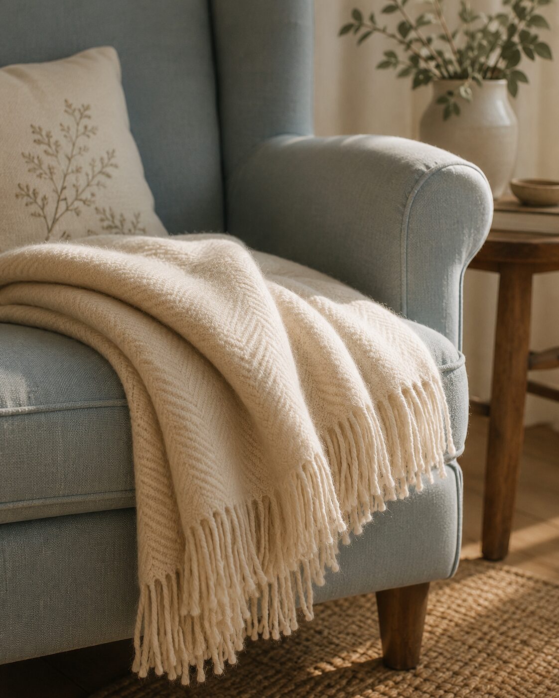 Wool Throw — Cream